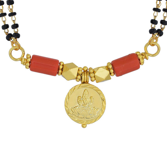 Gold Plated Single Wati Lakshmi Coin Traditional Mangalsutra Women