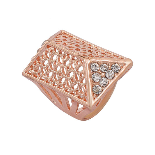 Rose Gold plated, CZ studded, Hut shape free size, stylish free size fashion finger ring