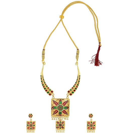 Gold plated Manipuri Sun God design Tribal necklace set Women