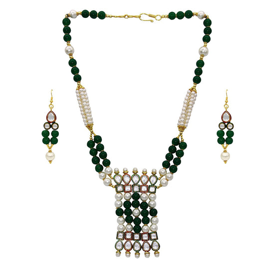 Simulated White and Green Pearls, Kundan Rani Haar with matching earrings necklace set