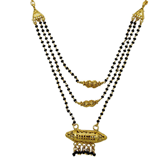 Gold plated Hundi bar design Maharashtrian Jhaanvi Mangalsutra