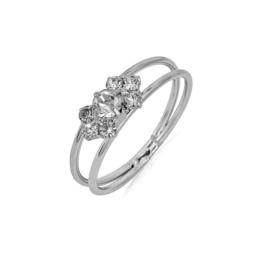 Silver plated Brass, CZ studded free size ring Women