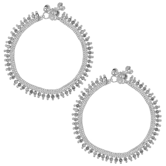 Silver plated White CZ traditional Payal Pajeb Anklet Women Ethnic