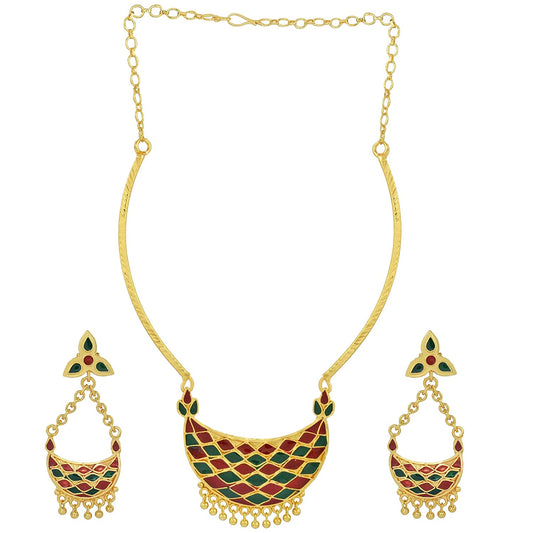 Gold plated Manipuri Basket design Tribal jewellery necklace set Women