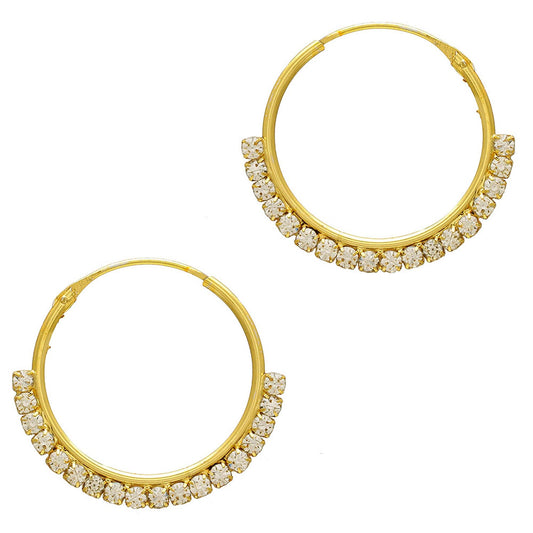 Gold plated White CZ studded Hoop Bali earrings for Women