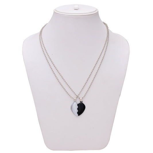 Stainless steel, two parts, half Black plated and half Silver plated Split heartshape chain pendant