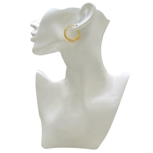 Gold plated White CZ studded Hoop Bali earrings for Women