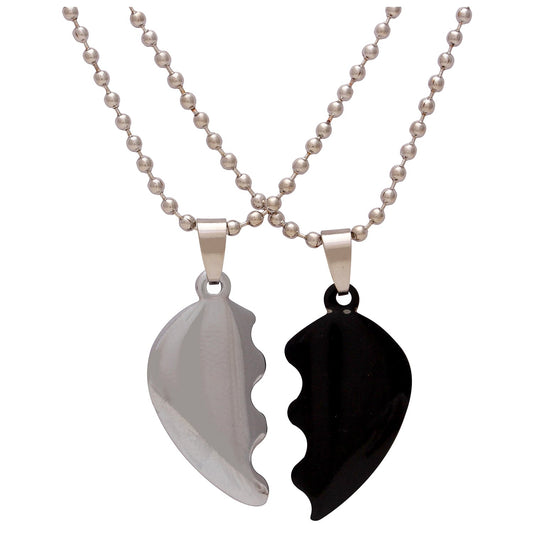 Stainless steel, two parts, half Black plated and half Silver plated Split heartshape chain pendant