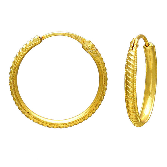 Gold plated Brass, simple rope design, small and light weight Hoop Bali earrings