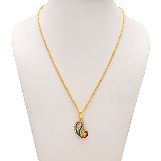 Gold plated CZ Meenakari Stylish designer Peacock shape Ethnic chain pendant necklace