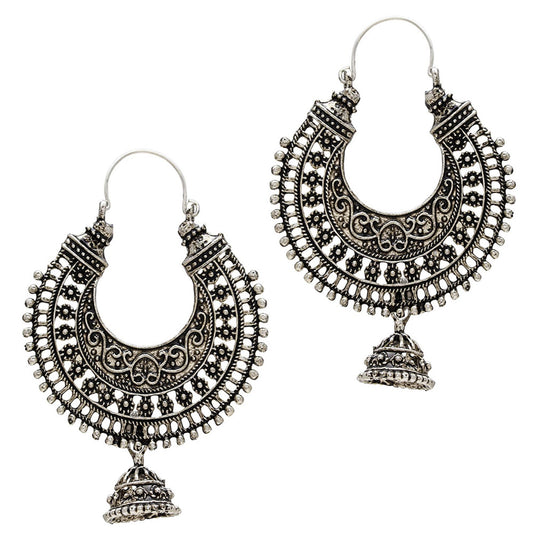 Silver plated Antique finish, Queen Victoria secret jewels Hoop and Jhumki Fusion fashion earrings