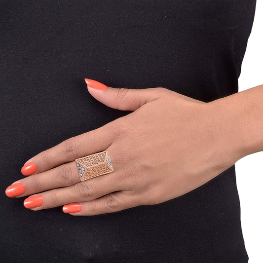 Rose Gold plated, CZ studded, Hut shape free size, stylish free size fashion finger ring