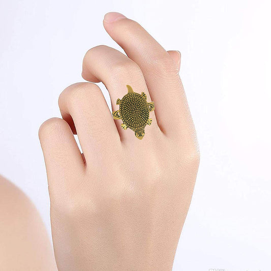 Gold plated Brass Black dotted Back, Vaastu Fengshui Kachua Tortoise Fashion finger ring