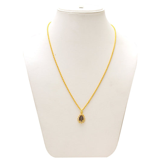 Gold Plated CZ studded Pearshaped Faux Cats Eye chain pendant