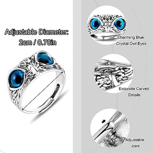 Brass Oxidised Silver finish Owl Eyes finger ring Animal jewelery (ORRI5415)