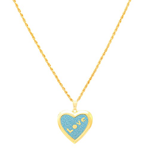 Gold Plated Love Embossed Blue Colored Openable Heart Locket Pendant