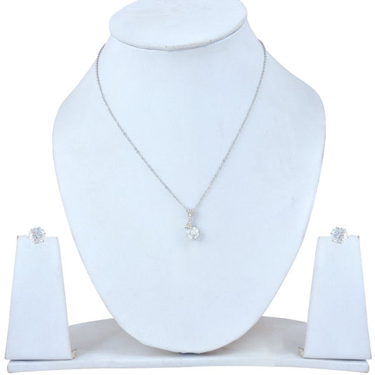 CZ Rhodium Anti-tarnish plated, Solitaire Diamond look, White pendant set with matching earring