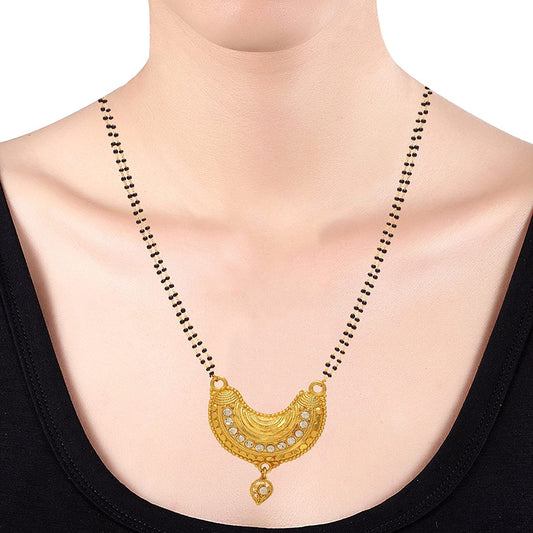 Gold plated & CZ half moon design Stylish Ethnic Mangalsutra