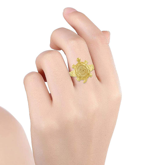 Gold plated OM on Tortoise back, Vastu Fengshui good luck finger ring