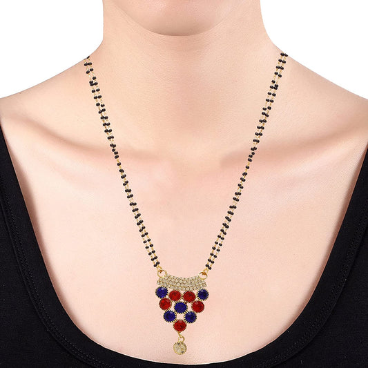 Gold plated Red and Ink Blue CZ, Grape design stylish colourful Ethnic Bridal Mangalsutra