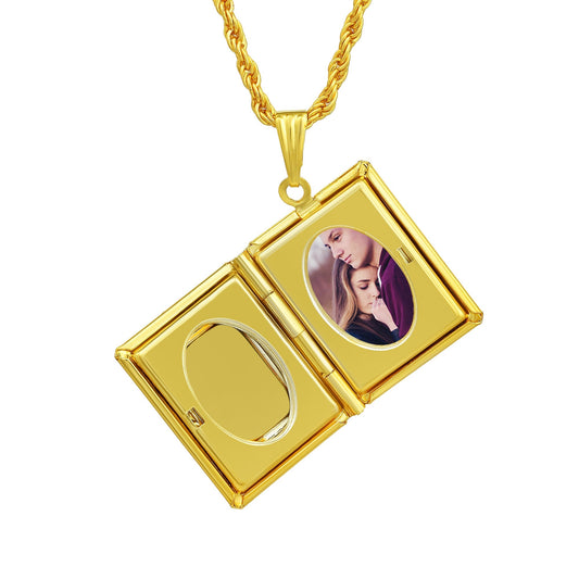 Goldplated Book design Openable Photo/ momento/Memory keep sake Pendant (PCKL0956)