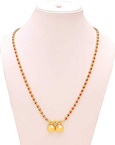 Gold Plated 2 wati Mangalsutra with Red Beaded String for Women