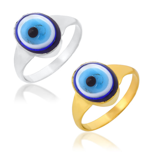 Brass & Silverplated Combo of 2 Evil Eye Finger ring Fashion (CMRM6648)