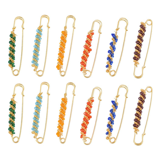 Brass Gold Plated Multicolor Beads Saree Pins Dupatta Safety Pin Brooch