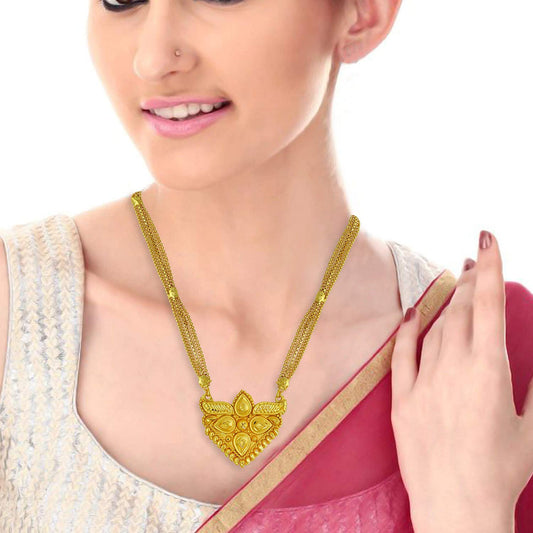 Gold plated Brass, Hearts and Pear shaped, Rich Hand chilai work, Traditional Mangalsutra