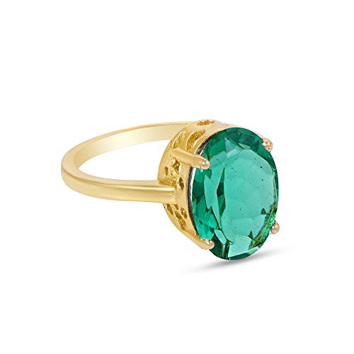 Men's and Women's Brass Gold Plated High Crown Faux Columbian Emerald Panna Finger Ring