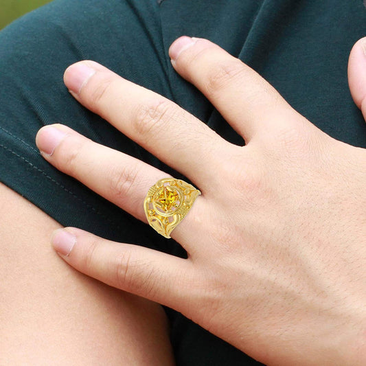 Brass Goldplated Faux Yellow Saphire Pukhraj Fingerring