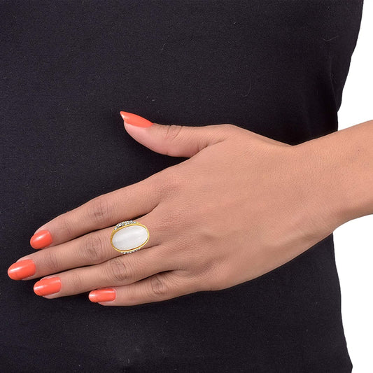 Gold plated, CZ studded, White Moonstone Fashion finger ring