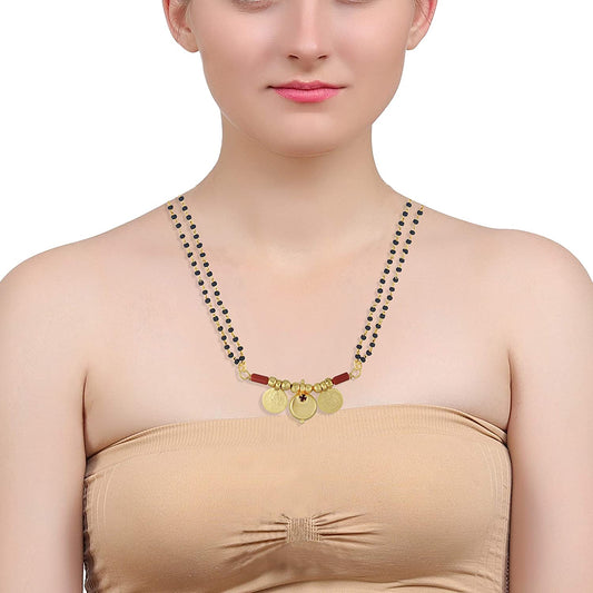 Gold plated Two Lakshmi and One Wati with Red CZ, Traditional Mangalsutra