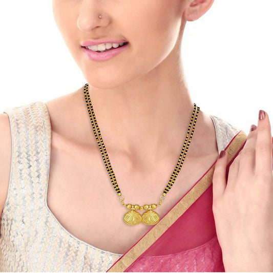 Gold plated carved double wati fan shape simple and sober 30 Inch long Mangalsutra