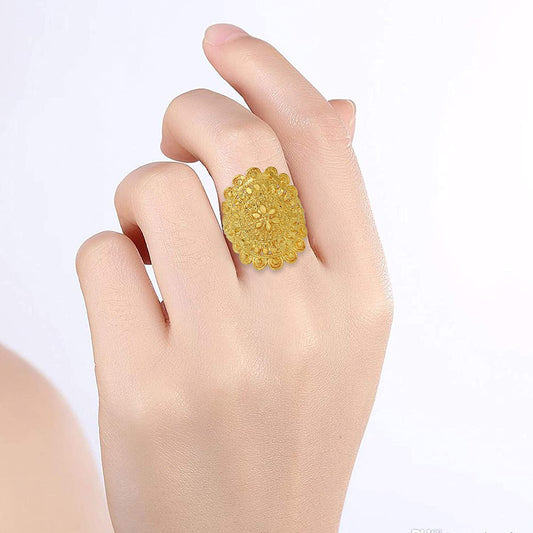 Gold plated Handmade carving Big Sun shape Tradittional Finger ring Women