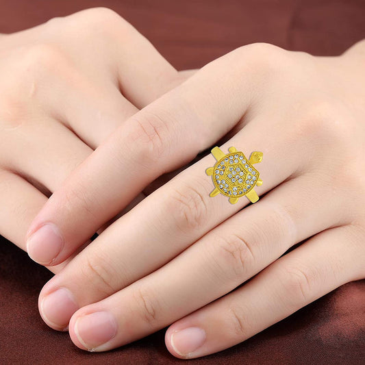 Gold plated Brass, CZ, Tortoise design, Vaastu, Fengshui stylish Fashion finger ring