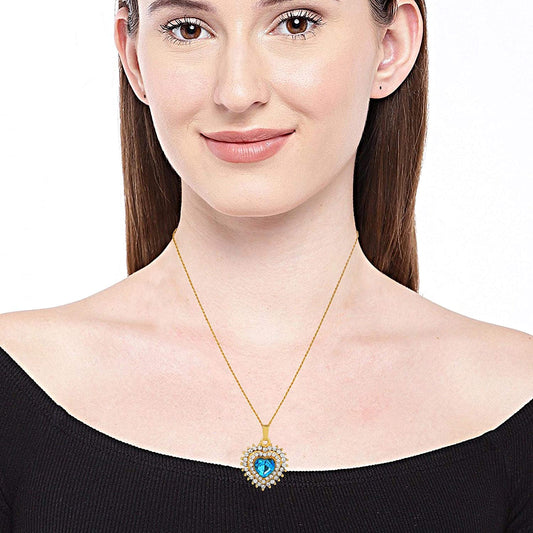 Brass Goldplated CZ Blue Heartshape Chain pendant Women