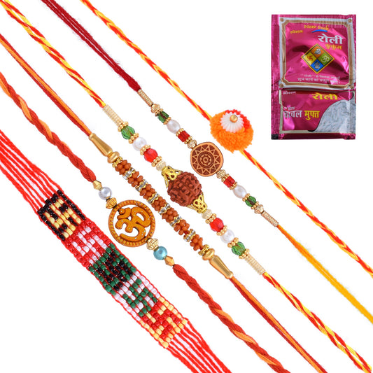 Handmade Rakhi Set for Bhaiya and Bhabhi 6 types for Rakshabandhan with free Goldplated Chain