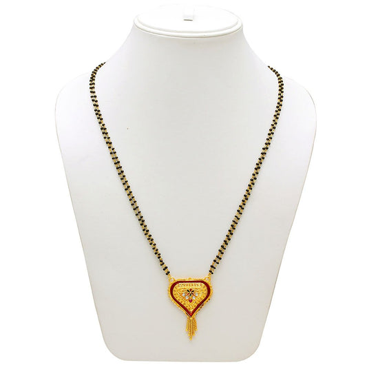 Gold plated CZ studded Red Meenakari Heartshape design Mangalsutra