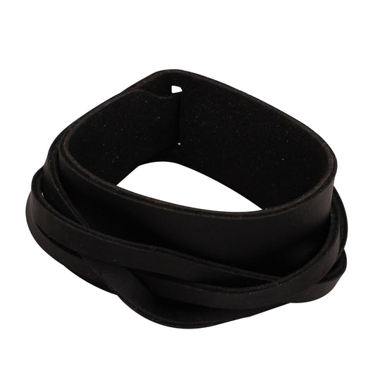 Black Leather Wraparound Belt Bracelet Unisex (BLKL0854)