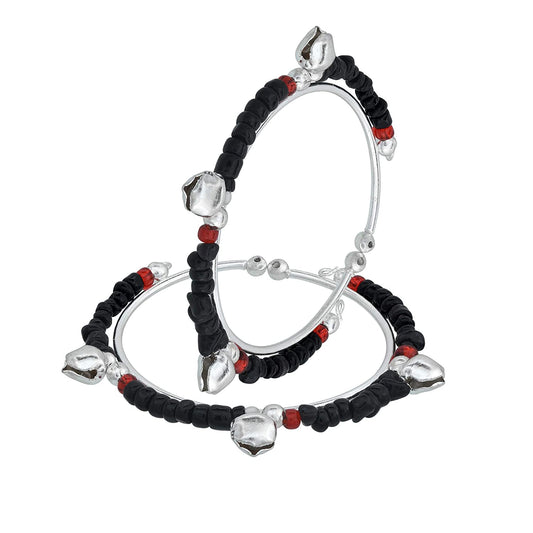 Silver plated, Black and Red beads, free size Nazaria kids jewellery