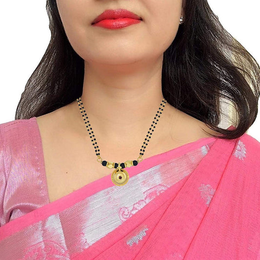 Gold Plated Single Wati Red CZ Ethnic Mangalsutra Women