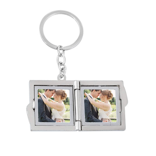 Stainless Steel Book Shape Photo Keychain