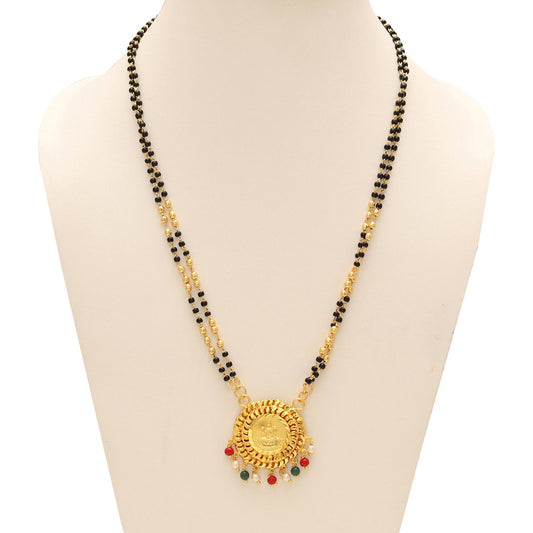 Gold plated Rich and classic 3D design Laxmi engraved Colourful beaded Ethnic Traditional Lakshmi Mangalsutra