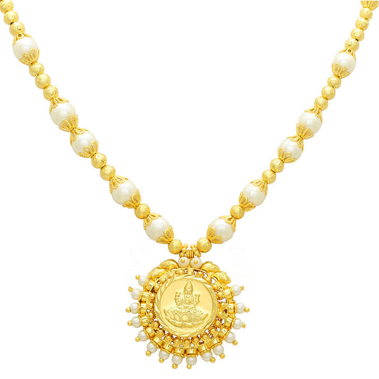 Lakshmi Gold plated White Fresh water Pearls chain necklace for Women