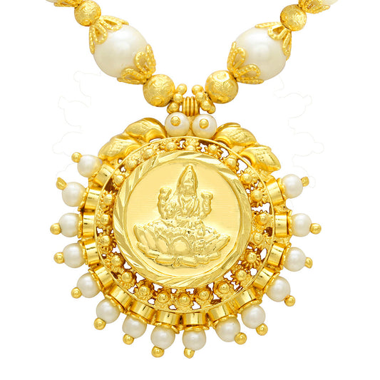 Lakshmi Gold plated White Fresh water Pearls chain necklace for Women