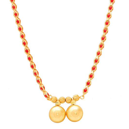 Brass Gold Plated 2 Wati Mangalsutra with Red Beaded String