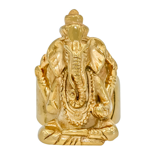 Brass 24KT/ 1 Gram gold covered Ganesh Ganpati heavy Men finger ring (ORRX2826)