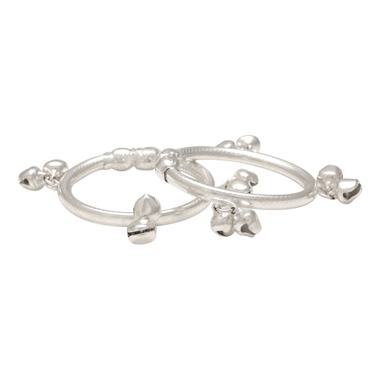 Silver Plated Tube Shape Fixed Size ghungroo nazariya Kids Bangle