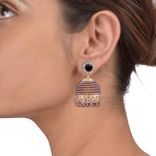 Gold Plated Purple Crystal beaded,Stylish modern Fashion Jhumki Women earrings